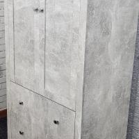 Grey Wardrobe Wooden 2 Doors With 2 Drawers Bedroom Storage Hanging Bar Clothes