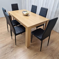 Dining Set of 6 Dining Table and 6 Black Faux Leather Chairs Dining Room Furniture