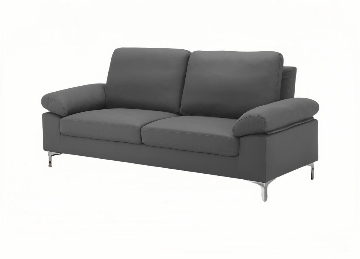 Modern One, Two & Three Seater Sofa Blue & Grey Fabric with Chrome Feet - Comfortable Couch with Cushion for Living Room, Bedroom or Office