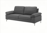 Modern One, Two & Three Seater Sofa Blue & Grey Fabric with Chrome Feet - Comfortable Couch with Cushion for Living Room, Bedroom or Office