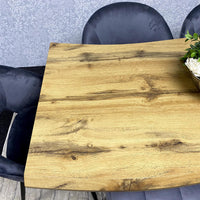 MDF Dining Set with Grey Velvet Chairs & Tufted Velvet Bench