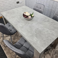 Dining Table with 4 Grey Velvet Chairs Stone Grey Effect Wood Table Set for Dining Room