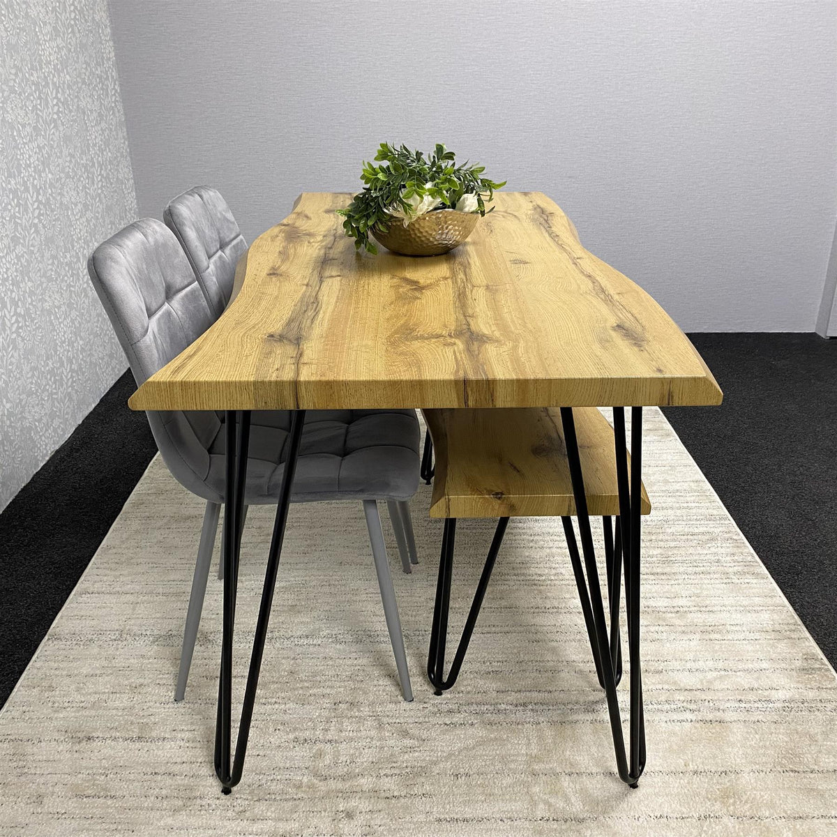 Brown Wooden Dining Table with 4 Grey Chairs and Bench - Dining Kitchen Room Furniture