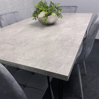 Grey Dining Table with Hairpin Legs & 4 Grey Velvet Chairs Set for Kitchen & Dining Room