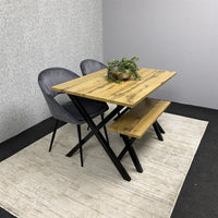Brown Wooden Dining Table with 2 Grey Chairs and Bench - Dining Kitchen Room Furniture