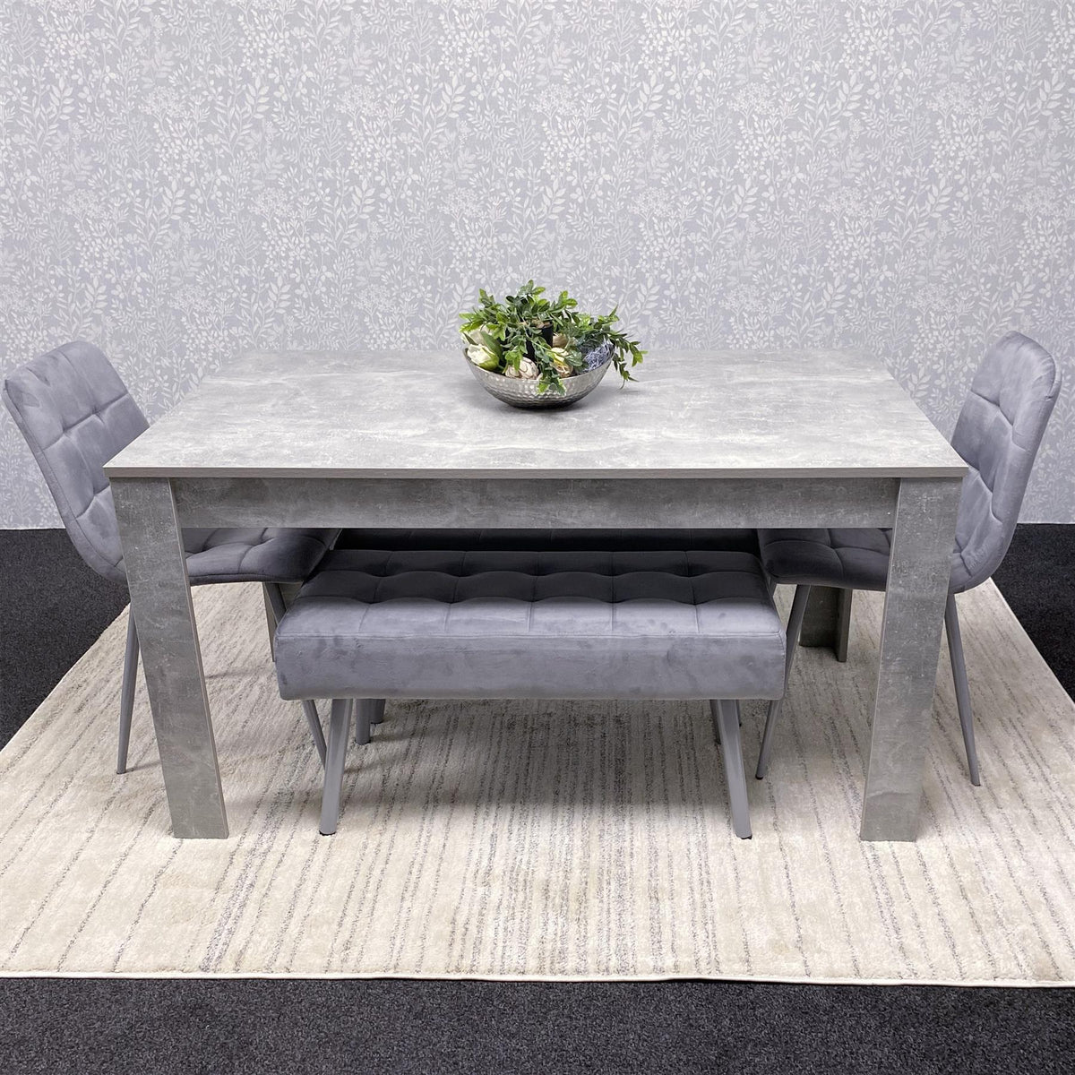 Grey Wooden Dining Table Set with 2 Grey Chairs and 2 Benches - Dining Furniture