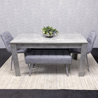 Grey Wooden Dining Table Set with 2 Grey Chairs and 2 Benches - Dining Furniture