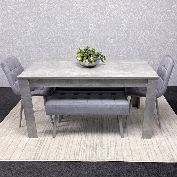 Grey Wooden Dining Table Set with 2 Grey Chairs and 2 Benches - Dining Furniture