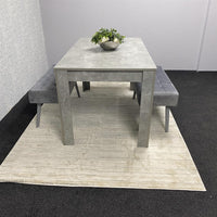 Grey Wooden Dining Table Set and 2 Benches with Metal Legs – Dining Kitchen Room Furniture