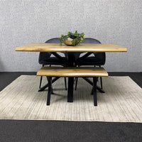 Brown Wooden Dining Table with 2 Grey Chairs and Bench - Dining Kitchen Room Furniture