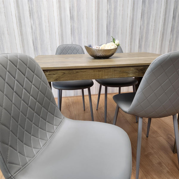 Dining Set of 4 Dining Table and 4 Grey Gem Patterned Stitiched Chairs