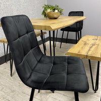 Wooden Dining Table with 2 Benches and 2 Black Velvet Chairs
