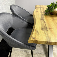 Wooden Dining Set with 2 Grey Velvet Chairs and 2 Wooden Benches