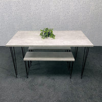 Grey Wooden Dining Table Hairpin Legs with 2 Benches - Dining Kitchen Room Furniture