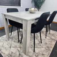 Dining Table with 4 Black Velvet Chairs Stone Grey Effect Wood Table Set for Dining Room