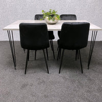 Grey Dining Table with Hairpin Legs & 4 Black Velvet Chairs Set for Kitchen & Dining Room