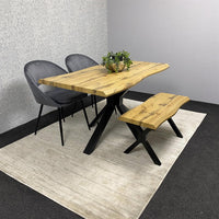 Brown Wooden Dining Table with 2 grey Chairs and Bench - Dining Kitchen Room Furniture