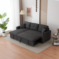 Sofabed 3 Seater Reversible Sectional Sofa Sleeper Set with Storage Chaise, Built-in Cupholder, Decorative Rivets, Pull-out Bed, and Dark Grey Fabric