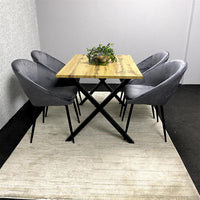 Brown Wooden Dining Table with 4 Grey Chairs - Dining Kitchen Room Furniture