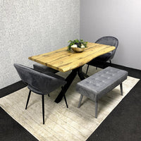 Wooden Rectangular Dining Table Set with Velvet Chairs & Wooden Benches