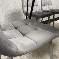 Wooden Dining Table and 6 Grey Velvet Chairs - Stylish Dining Room Furniture