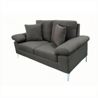 Modern Two Seater Sofa Grey Fabric with Chrome Feet - Comfortable Couch with Cushion for Living Room, Bedroom or Office