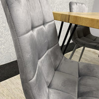 Wooden Dining Table and 4 Grey Velvet Chairs - Stylish Dining Room Furniture