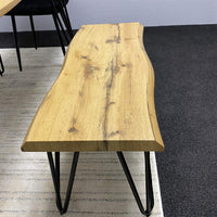 Wooden Dining Table with 2 Benches and 2 Black Velvet Chairs