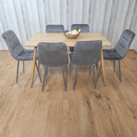 Beige Oak Design Dining Table Set with Velvet Chairs & Metal Legs