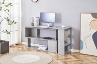 Grey Office Desk L-shaped with Black Velvet Upholstered Chair and Storage Drawers
