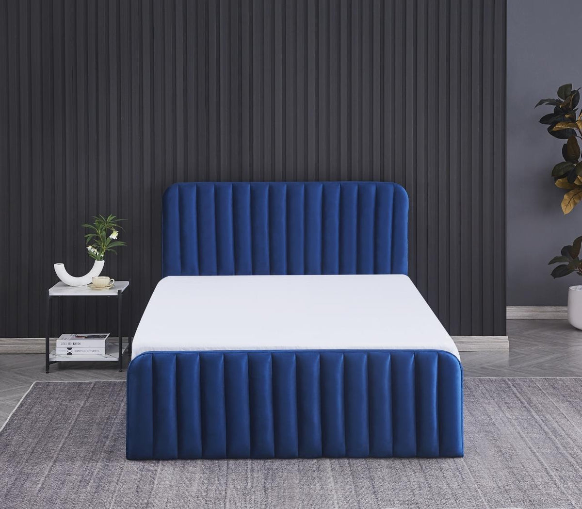 Ottoman Gas Lift Storage Bed 4ft Small Double with 1 Mattress Blue Velvet Bedroom