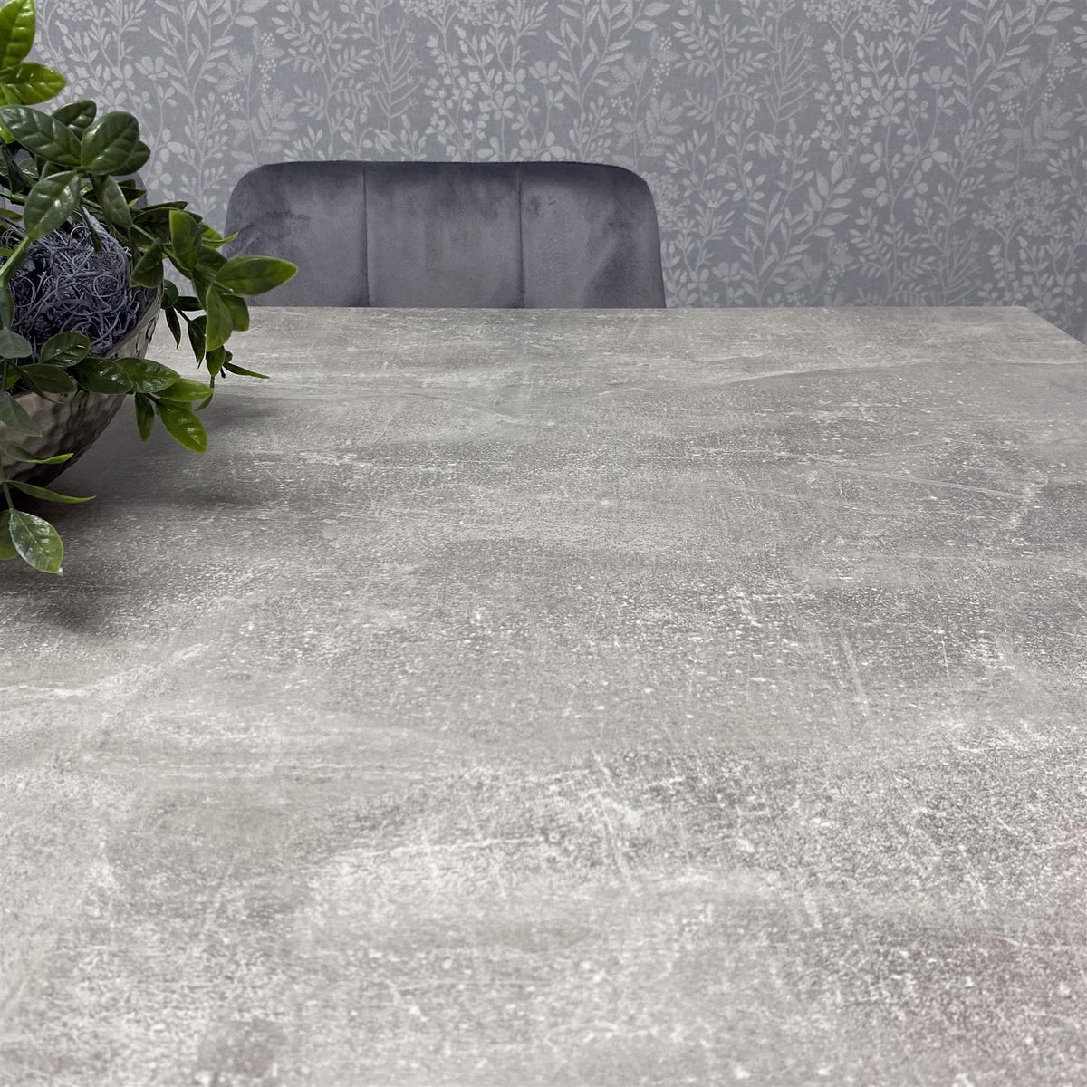 Grey Wooden Dining Table Hairpin Legs with 6 Grey Velvet Chairs - Dining Kitchen Room Furniture