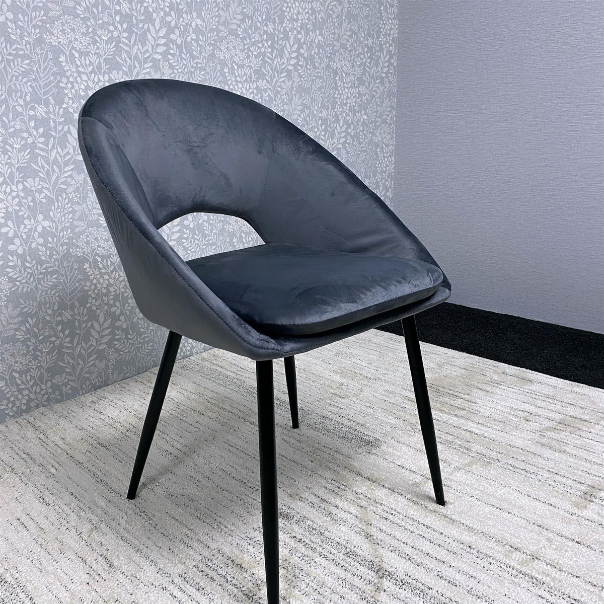 Set of 2 Grey Velvet Dining Chair Modern Metal Legs for Living Room and Office