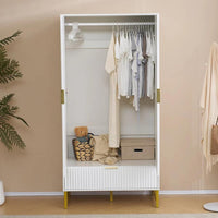 Modern White Wardrobe with Gold Metal Legs – Elegant Storage Solution for Bedroom