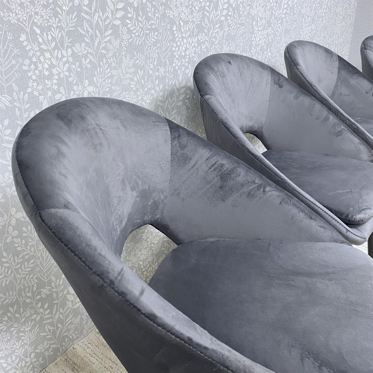 Grey Velvet Dining Chairs Set of 4 Modern Metal Legs for Living Room and Office