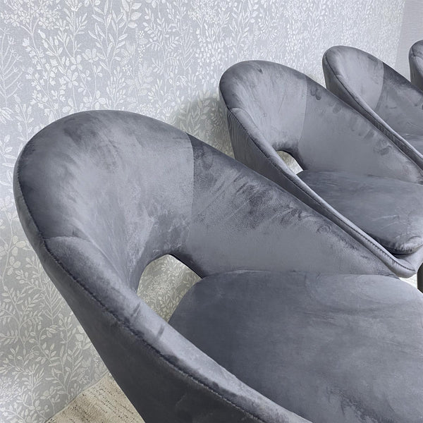 Grey Velvet Dining Chairs Set of 4 Modern Metal Legs for Living Room and Office