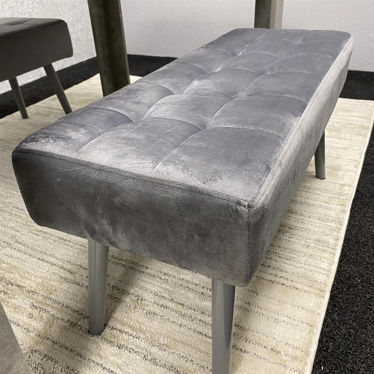 Grey Wooden Dining Table Set and 2 Benches with Metal Legs – Dining Kitchen Room Furniture