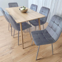Beige Oak Design Dining Table Set with Velvet Chairs & Metal Legs