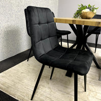 Wood Dining Set with Velvet Chairs & Grey Velvet Bench