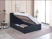 Ottoman Bed Gas Lift Storage Black 3ft single and 1 Mattress Velvet Cushioned Bedroom