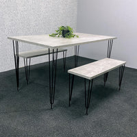 Grey Wooden Dining Table Hairpin Legs with 2 Benches - Dining Kitchen Room Furniture