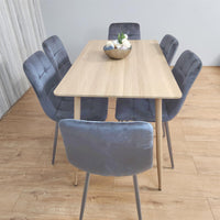 Beige Oak Design Dining Table Set with Velvet Chairs & Metal Legs