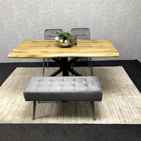 Wood Dining Set with Tufted Velvet Chairs & Grey Velvet Bench