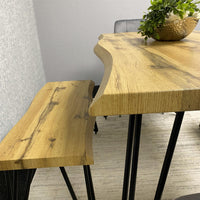 Wooden Dining Table with 2 Benches and 2 Grey Velvet Chairs