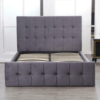 Ottoman Bed Gas Lift Storage Grey 4ft6 Double Cushioned Velvet Bedroom