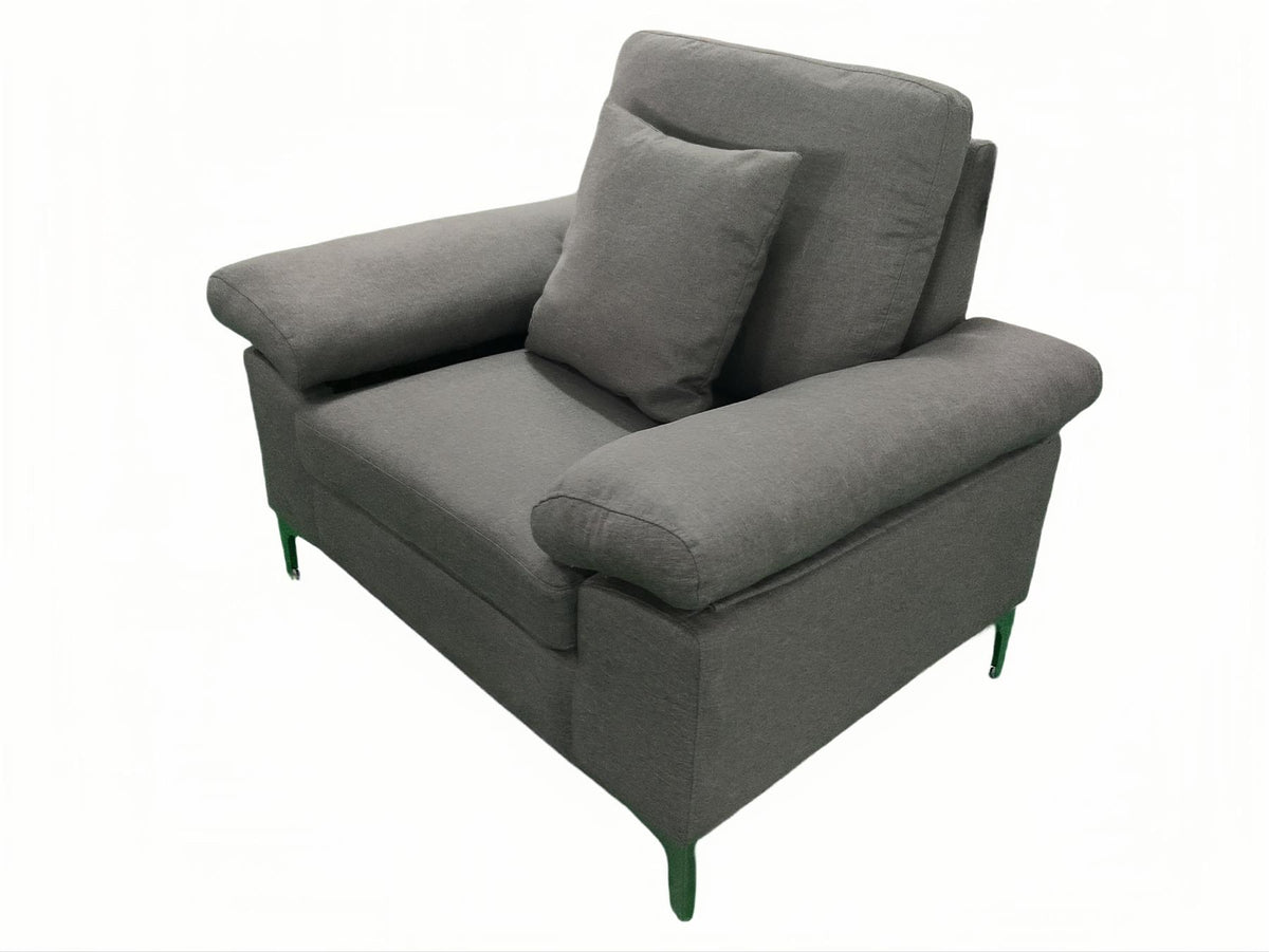 Modern One, Two & Three Seater Sofa Blue & Grey Fabric with Chrome Feet - Comfortable Couch with Cushion for Living Room, Bedroom or Office