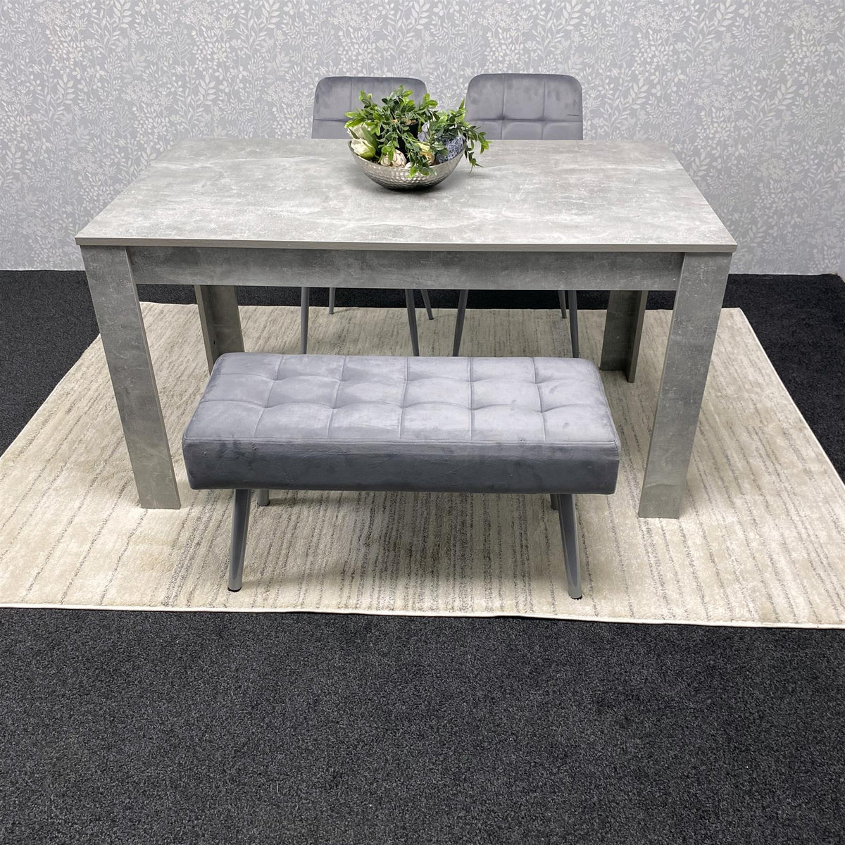Grey Wooden Dining Table Set with 2 Grey Chairs and 1 Bench - Dining Kitchen Room Furniture