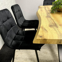 Wood Dining Set with Velvet Chairs & Grey Velvet Bench