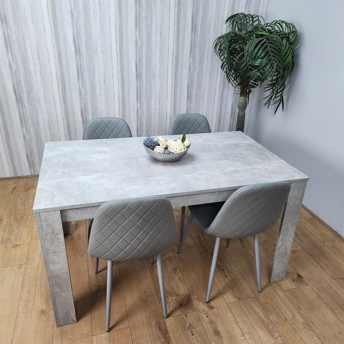 Wooden Rectangle Dining Table Sets with Set of 4 Chairs for Dining Room, Grey
