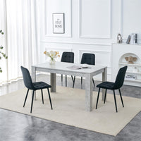 Dining Table with 4 Black Velvet Chairs Stone Grey Effect Wood Table Set for Dining Room